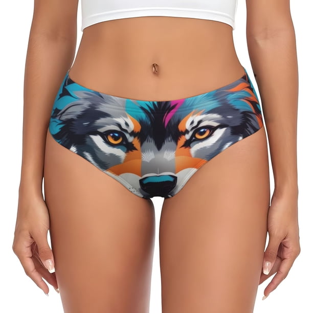 Balery Tie-Dye Wolf Head Ropa Interior de Algodón para Mujer con Dibujo – Braguitas Cómodas y Elásticas, Estilo Clásico-4X-Large