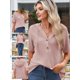 thumbnail image 4 of Blusas de Verano para Mujer, de Punto Gofre, de Corta, con Cordón, Sudaderas con Botones y Cuello en V, Blusas Informales, Camisas. Rosa M, 4 of 9
