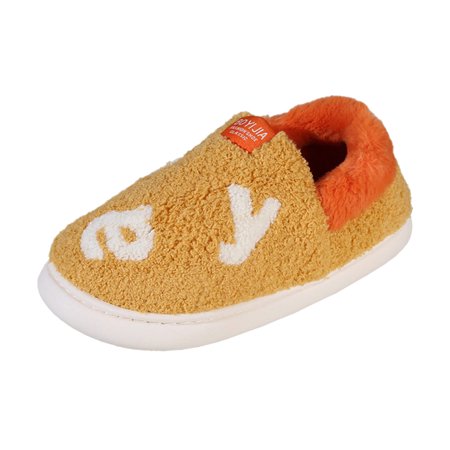 

Women Walking Shoes Ladies Fashion Fruit Embroidery Letter Print Plush Shoes Closed Toe Flat Cotton Slippers slipper for Women Furry Yellow