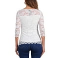thumbnail image 3 of INSPIRE CHIC Women's Floral Lace Top 3/4 Sleeve Crew Neck Blouse XS White, 3 of 6