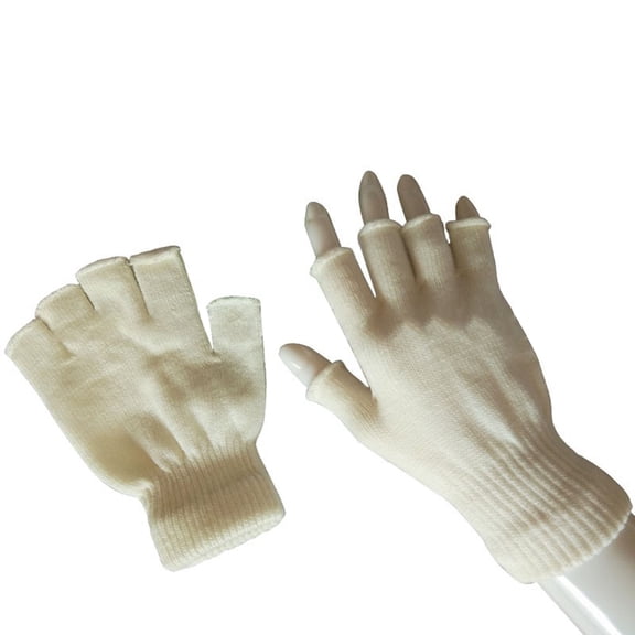 Winter White Men'S And Women'S Warm Solid Color Knitted Half-Finger Gloves Cotton