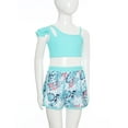 thumbnail image 3 of YiZYiF Girls 2-Piece Tropical Print Swimsuit Asymmetrical Ruffle Crop Top with Shorts Tankini Set Blue 16, 3 of 7