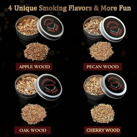 Xecvkr Cocktail Smoker Box Whiskey Infusion 4 Flavors Wooden Chips Natural Aromatherapy Multi-Purpose BBQ Cooking Grilling Meat Fish Vegetables Efficient Easy Use 1 Set
