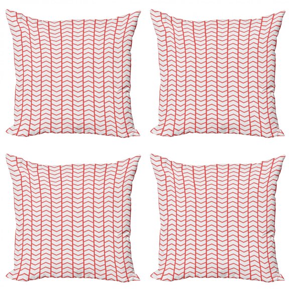 Ambesonne Modern Throw Pillow Cover 4 Pack, Chevron Lines Borders, 24", Dark Coral and White