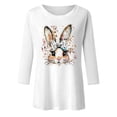 thumbnail image 4 of YANGXINX Women's Easter Bunny Print T-Shirts 3/4 Length Sleeve Casual Round Neck Blouses Soft Breathable Daily Wear Trendy Pullover Tee Tops, 4 of 4