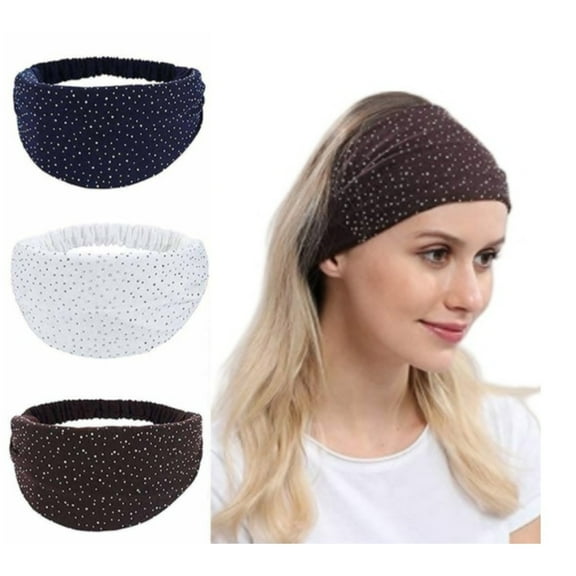 3-Pack Wide Rhinestone Headbands Sparkly Bohemian Head Wraps Bling Hair Scarf for Women Daily Wear & Parties
