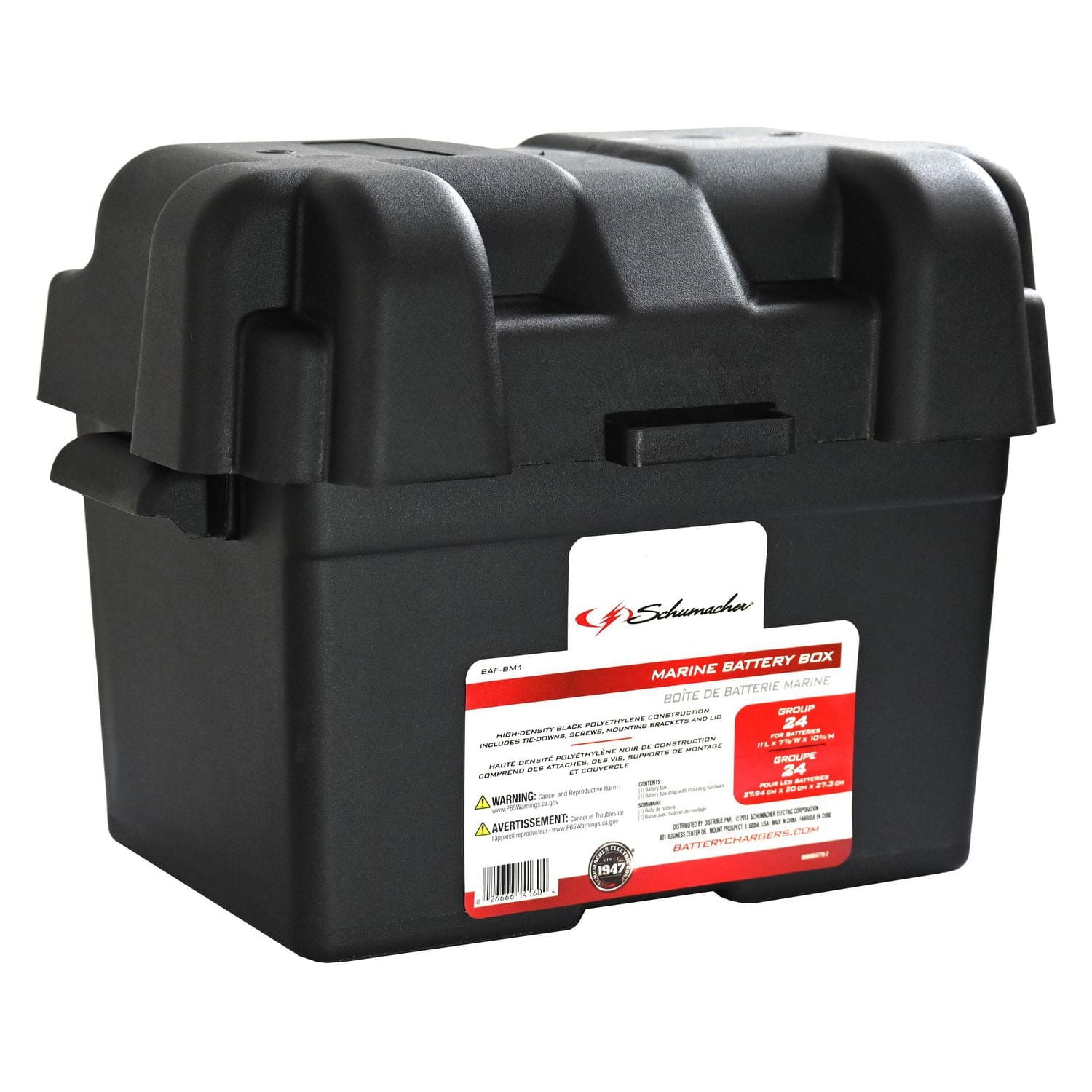 Schumacher Electric Marine Battery Box with High-Density Polyethylene Construction, Black, BAF-BM1