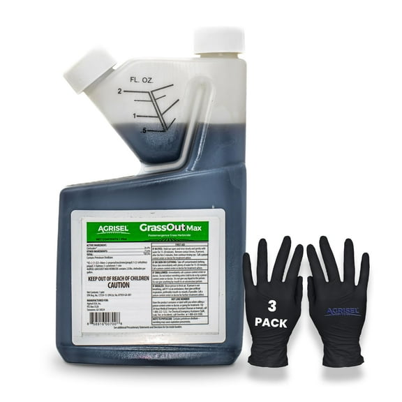 Agrisel GrassOut Max Weed Killer, Selective for Grassy Weeds, 32 oz   Gloves