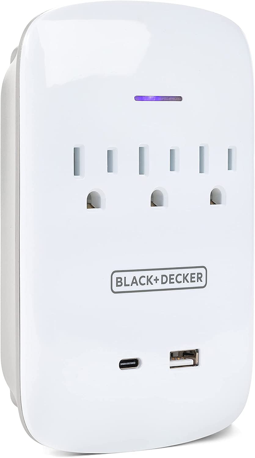Surge Protector Wall Mount with 3 Grounded Outlets, 2 USB Charging