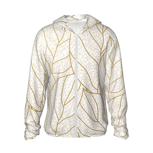 Vsdgher Chandail à Capuchon pour Adultes Élégant à Motif de Feuille d'Or Imprimée, Maillot Dermoprotecteur pour Hommes Femmes, Chandails de Pêche à Manches Longues avec Protection Solaire pour Course Athlétique Natation-3X-Grand