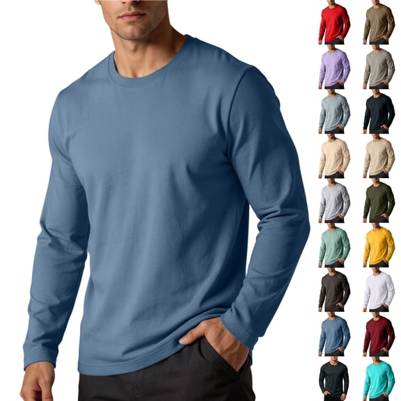 Daiosportswear Men's Cotton Crewneck T-Shirts Long Sleeve Plain Tee Moisture Wicking Casual Solid Color Tshirts Yellow XL