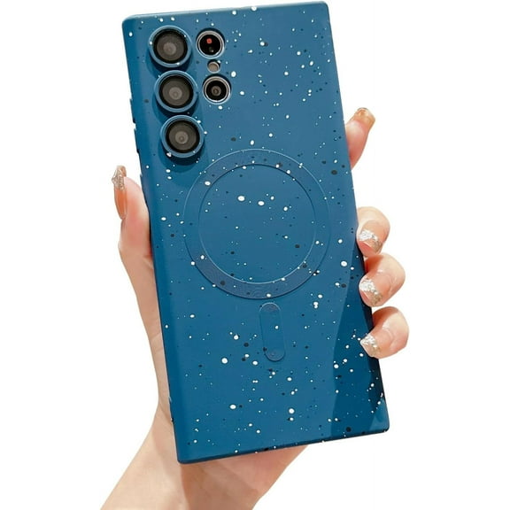 for Samsung Galaxy S22 Ultra Case Magnetic Polka Dot Art S22 Ultra Case with Camera Lens Protector Galaxy S22 Ultra Case Soft Silicone Shockproof Cute for Women 6.8” (Dark Blue)