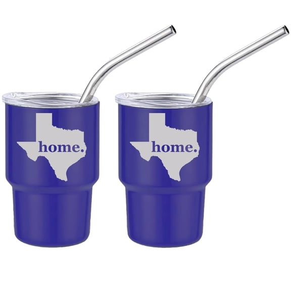 Set of 2 Mini Tumbler Shot Glasses 3oz Shot Glass With Straw and Lid Stainless Steel Gift Texas Home (Blue)