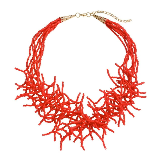 Collar de cuentas de semillas Strand Strand Chunky Beb Declaración Collar Joyería de San Valentín Regalo para su Madre Día Regalo para mamá , Rojo