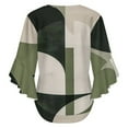 thumbnail image 6 of Sage Green Geometric Green Modern Abstract Women's V-Neck Blouse With 3/4 Ruffled Bell Sleeves Casual Top Ladies Blouses, 6 of 7