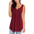 thumbnail image 1 of Womens Summer Sleeveless V Neck Solid Color Casual Swing Shirts Flowy Tank Tops Blouses with Buttons, 1 of 5