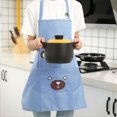 thumbnail image 2 of Graflsoa Stylish Bear-Print Striped Kitchen Apron for Cooking and Baking - Durable, Adjustable, and Machine Washable in Blue, 2 of 7