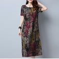thumbnail image 4 of Fridja Robe Décontractée Ample à Manches Courtes Col Rond avec Poche en Coton Lin Imprimé pour Femmes, 4 of 8