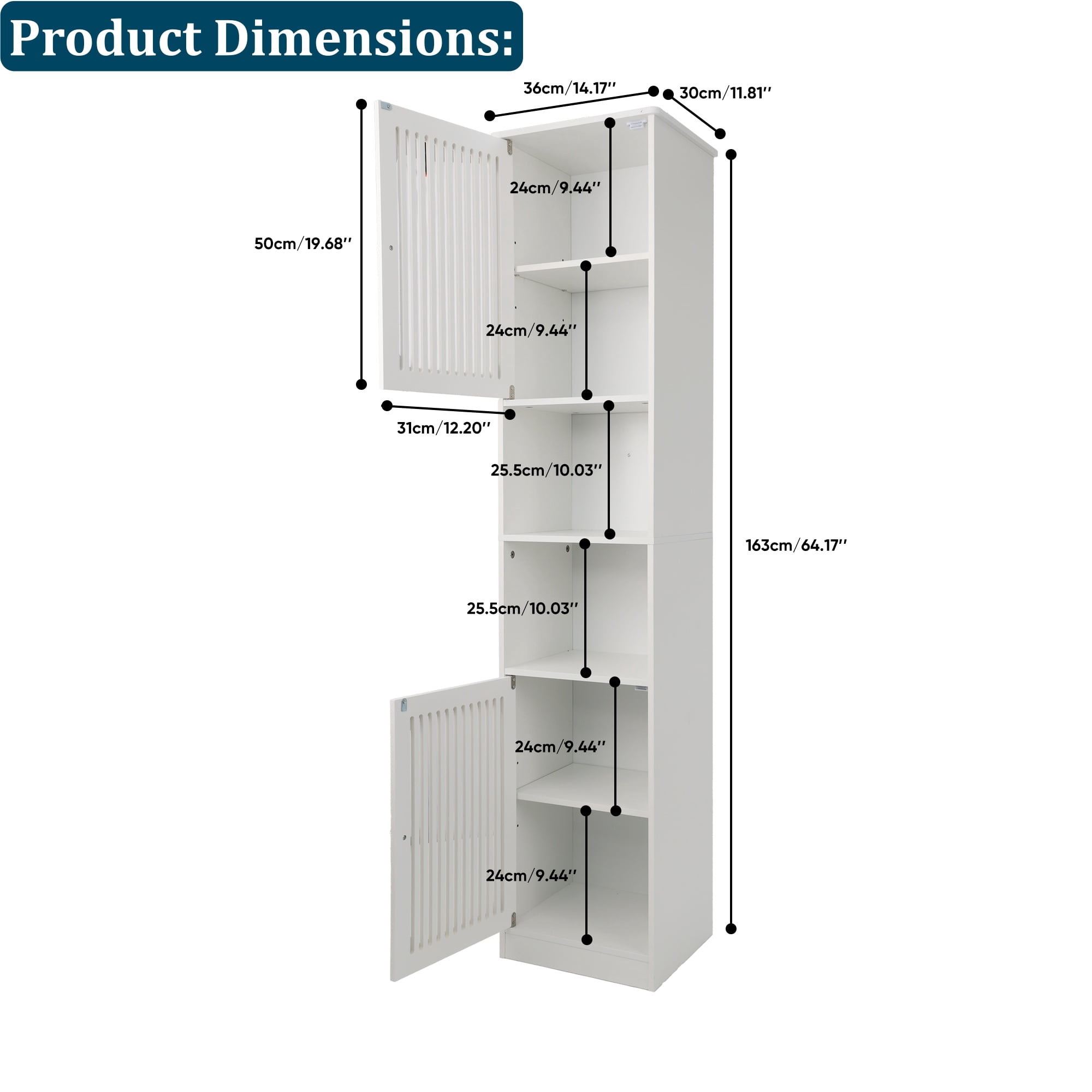 64.17''H High Utility Storage Cabinet with Grille Doors, Freestanding Kitchen Pantry, Bathroom Cabinet with Adjustable Shelf