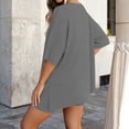thumbnail image 5 of LIaqionyy 2 Piece Sets for Women Summer Lounge Short Sleeve Oversized V Neck Shirt Biker Shorts Outfits Set, 5 of 7