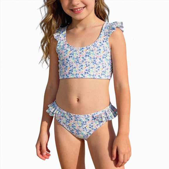 Ymyiu Bikini Girls Baby Toddler Girl 2-Piece Swimsuit Summer Beach Swimwear Bathing Suit 5T 6T (Blue,5-6 Years)