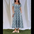 thumbnail image 6 of Women Summer Casual Square Neck Flutter Sleeve Boho Smocked A-Line Flowy Tiered Modest Midi Sun Dress with Pockets Style 1 XL, 6 of 7
