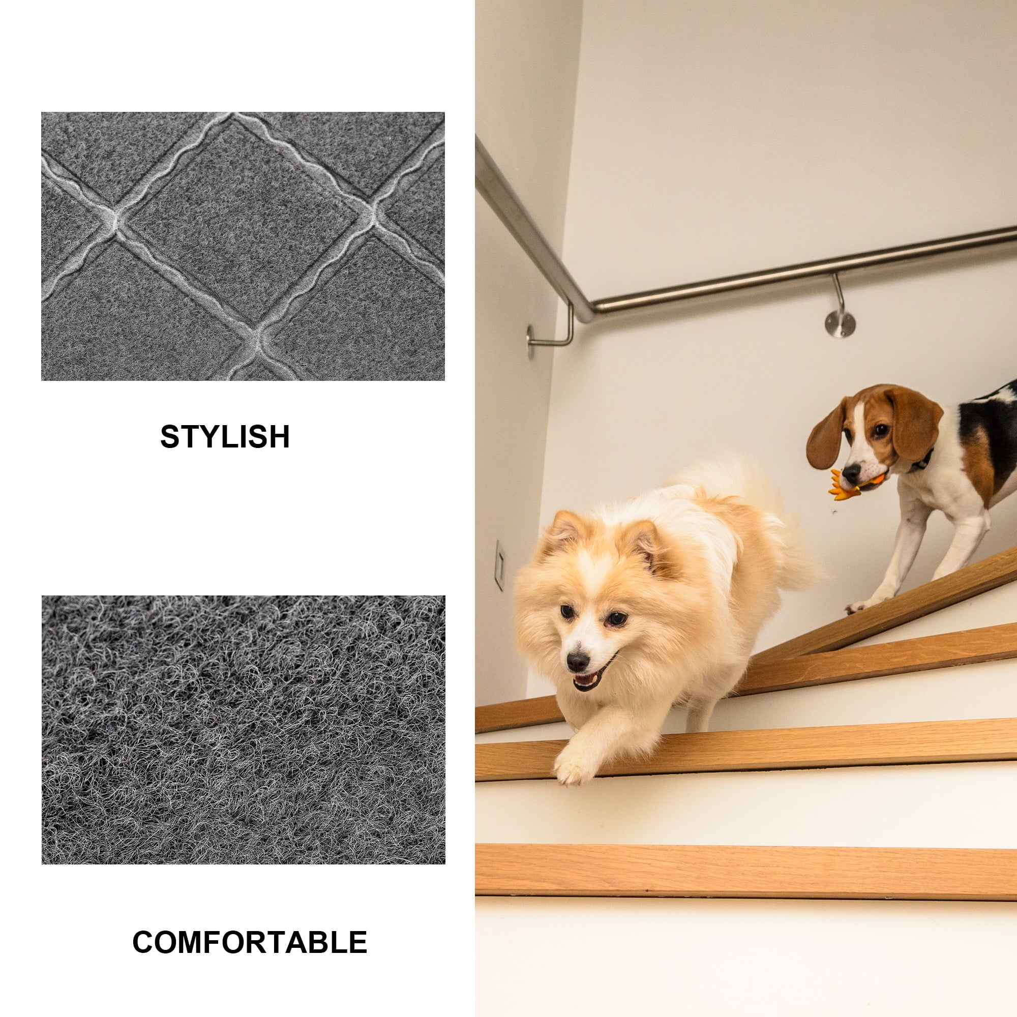 Stair Tread Carpet, 15pcs Non-Slip Stair Treads for Wooden Steps Indoor Outdoor Stair Tread Covers Rugs, 8in x 30in, Gray