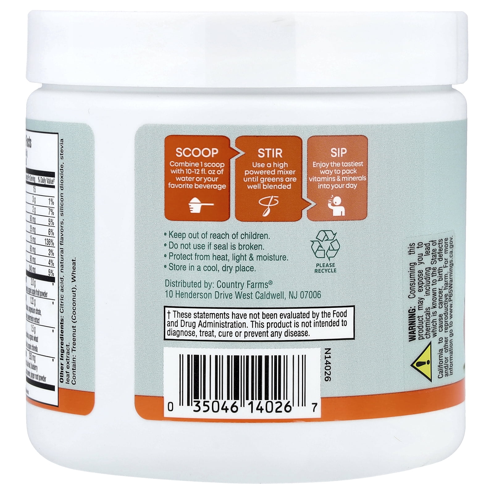 Country Farms Refreshers, Super Greens + Electrolytes, Tropical Mango, 6.98 oz (198 g)