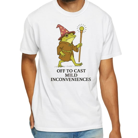 Frog Wizard “Off to Cast Mild Inconveniences” T-Shirt – Funny Fantasy Humor Tee, Wizard Frog Graphic Shirt