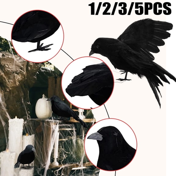 MInHoues Black Crow Halloween Decoration, Realistic Flying Crow Prop with Artificial Feathers, Creepy Bird Ornament for Spooky Indoor Outdoor Home Yard Garden Decor