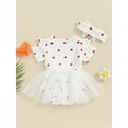 thumbnail image 4 of Suealasg Baby Girl Valentine's Day Clothes Infant Girl Summer Romper Dress Short Sleeve Heart Print Tulle Skirt Hem Jumpsuit with Headband, 4 of 8