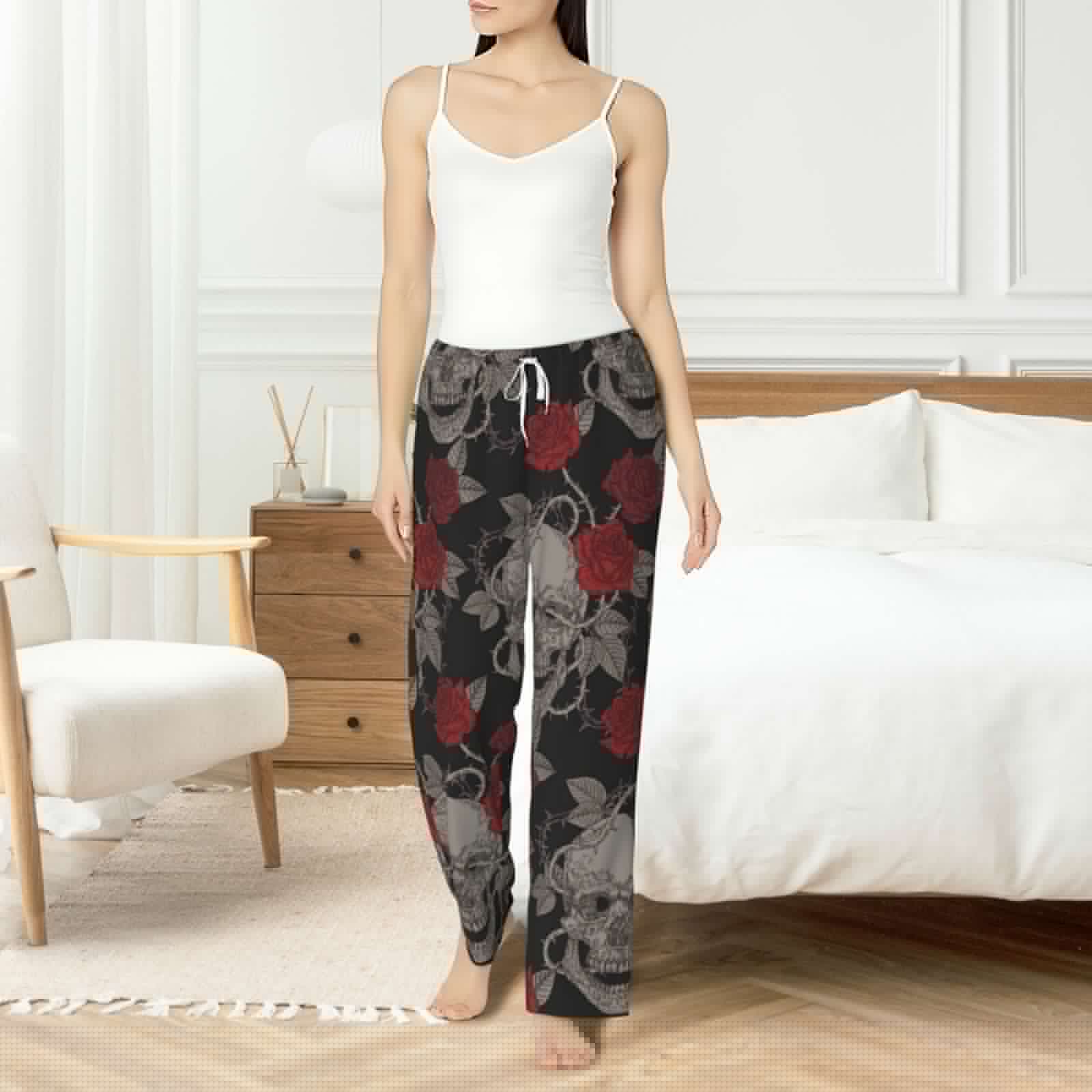thumbnail image 6 of Lsque Skull and Red Roses Print Women's Pajama Pants, Lounge Pant - Comfortable Home Wear,Elastic Waistband, Stylish Design-X-Large, 6 of 9