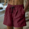 thumbnail image 2 of Admvng Women's Summer Casual Cotton Linen Plus Size Drawstring Shorts Elastic Waist Loose Shorts with Pockets, 2 of 9