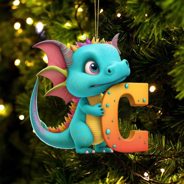 Adornos navideños, adornos navideños, regalos navideños, colgante de dinosaurio de acrílico de 26 letras para decoración de fiestas de dinosaurios, colgante de dinosaurio con suspensión.