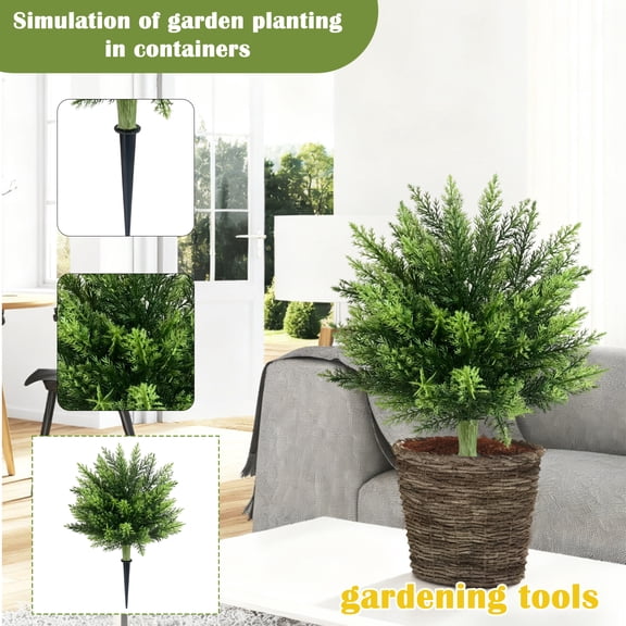 2Pc Artificial Topiary Plants With Ground Stakes, 20Inch Faux Evergreen Shrubs For Outdoor Garden Decor, Indoor Home Porch Patio Yard Landscaping