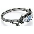 thumbnail image 3 of JeenMata Vine Leaf - 1 Carat Princess Cut Lab Created Aquamarine and Moissanite - Triple Stone Engagement Ring - 18K Black Gold Plating over Silver, 3 of 6