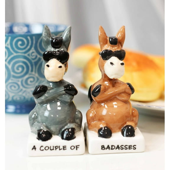 Ebros Ceramic 'A Couple Of Badasses' Donkeys With Shades Pepper Shaker Set