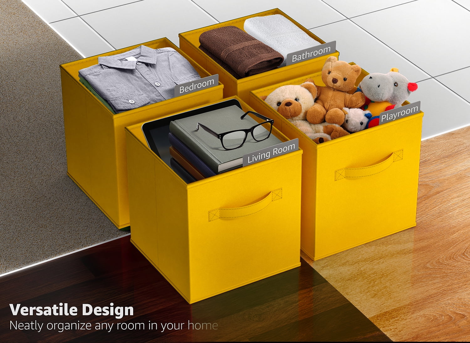 Sorbus Foldable Storage Cubes - 6 Pack, 11" Fabric Baskets for Closet and Pantry Organization (Dark Yellow)