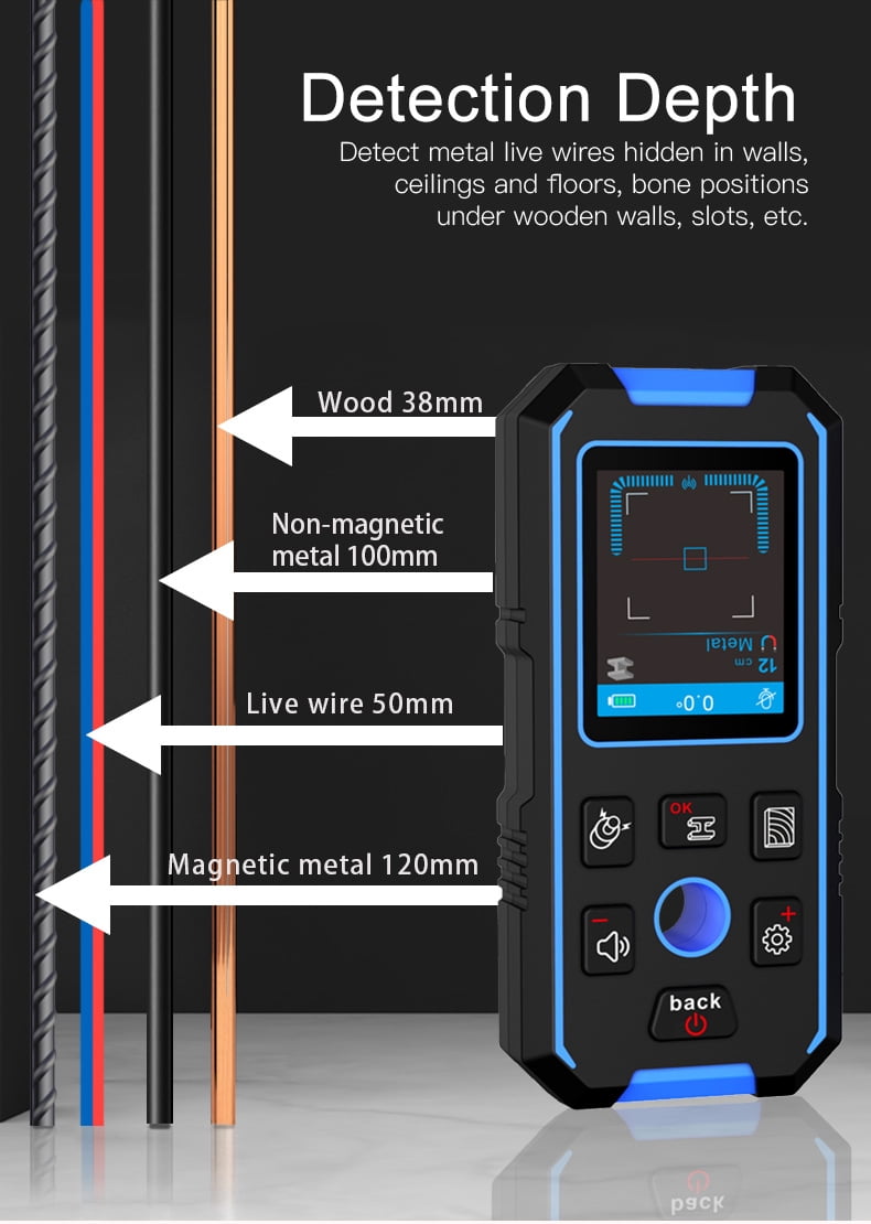 NOYAFA NF-518 Wall Detector, Multifunctional Metal Wood AC Live Wire Scanner, 120mm Depth, Voice Broadcast