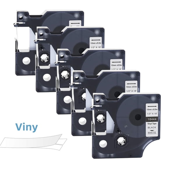EXCERCUS Compatible 18444 Label Tape (Black on White) 12mm Industrial Permanent Vinyl Tapes Replacement for DYMO Rhino 4200 5200 5000 6000 Industrial
