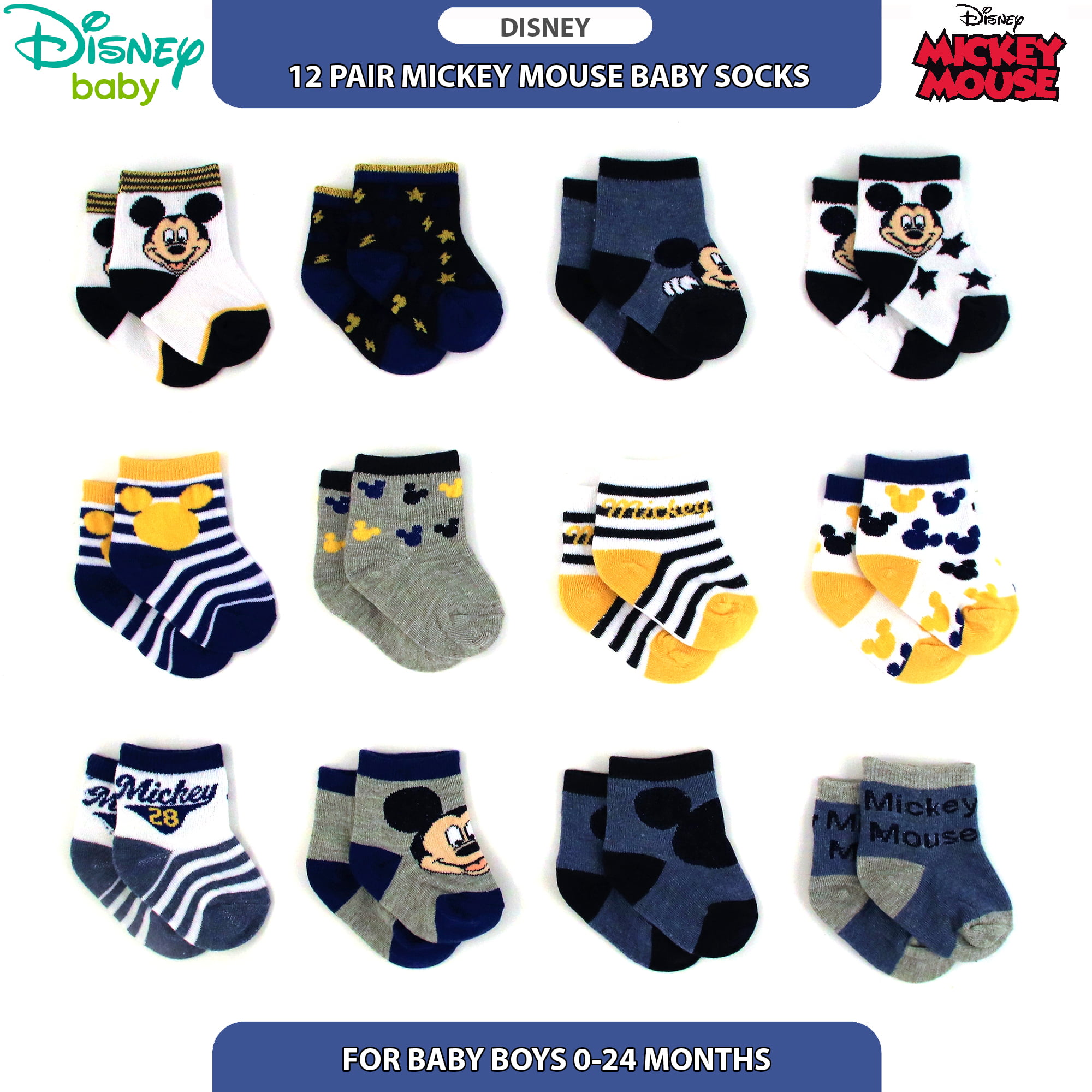 Newborn/Infant Disney Baby Boys Mickey Mouse Character Designs Socks 12 Pack 