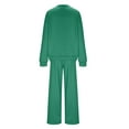 thumbnail image 2 of Feancey Women's Fashion 2 Piece Sets Solid Color Ironed Diamond Lounge Set Casual Round Neck Pullover and Baggy Pants Two Piece Fall Outfits Green M, 2 of 9