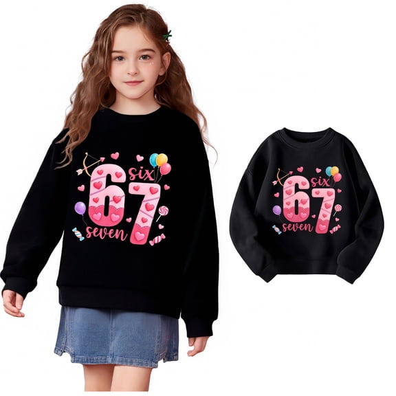 Kids Girl Sweatshirt Valentines Day 6 7 Meme Novelty Six Seven Sweatshirt for Girls Long Sleeve Pullover Sweatshirt Fall Clothes 4-5 Years Old Girl Clothes