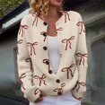 thumbnail image 1 of Plus Size Women's Christmas Santa & Tree Embroidered Cardigan Long Sleeve Round Neck Button Down Knit Sweater For Holiday Season, 1 of 6