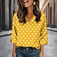 thumbnail image 5 of JoveMarine Women's V-Neck 3/4 Sleeve Satin Blouse with Polka Dot Print Loose Fit Lightweight Top for Spring/Summer Daily Wear Yellow XL, 5 of 6