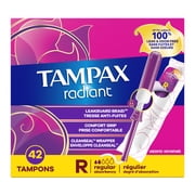 Tampax Radiant Tampons with LeakGuard Braid, Regular Absorbency, 42 Count