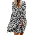 thumbnail image 2 of Women Dresses Plus Printed V-neck Long Sleeved Sexy Leisure Dresses Printed Loose Fashion Dresses Black Trendy Skirt Size M, 2 of 4