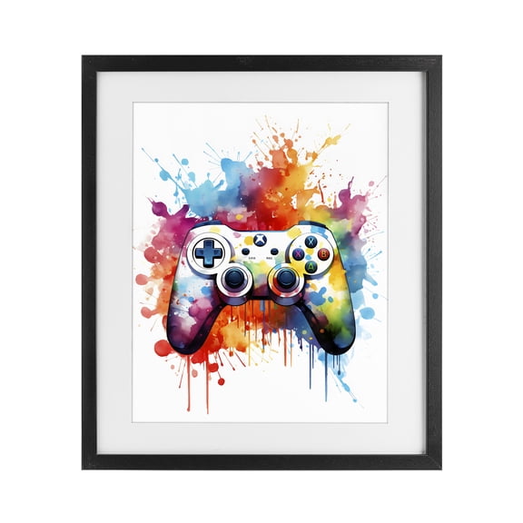 Stupell Industries Contemporary Color Burst Game Controller Black Framed Print Under Glass, 13 x 16, by Creative Studio