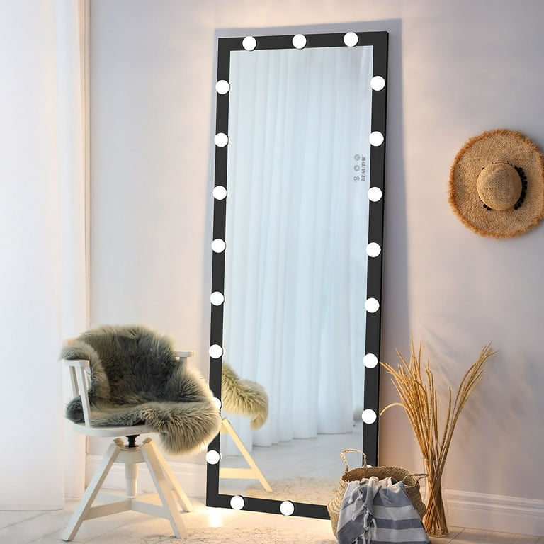 ANYHI Long Mirror, Mirror, Full-Length Mirror with Lights, 63" x 23.6" LED Floor Mirror, Lighted Vanity Full Body Mirror, (Black) - Walmart.com