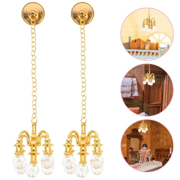 GOOHOCHY 2Pcs Mini Chandelier for Dollhouse Decor Lighting Any Occasion